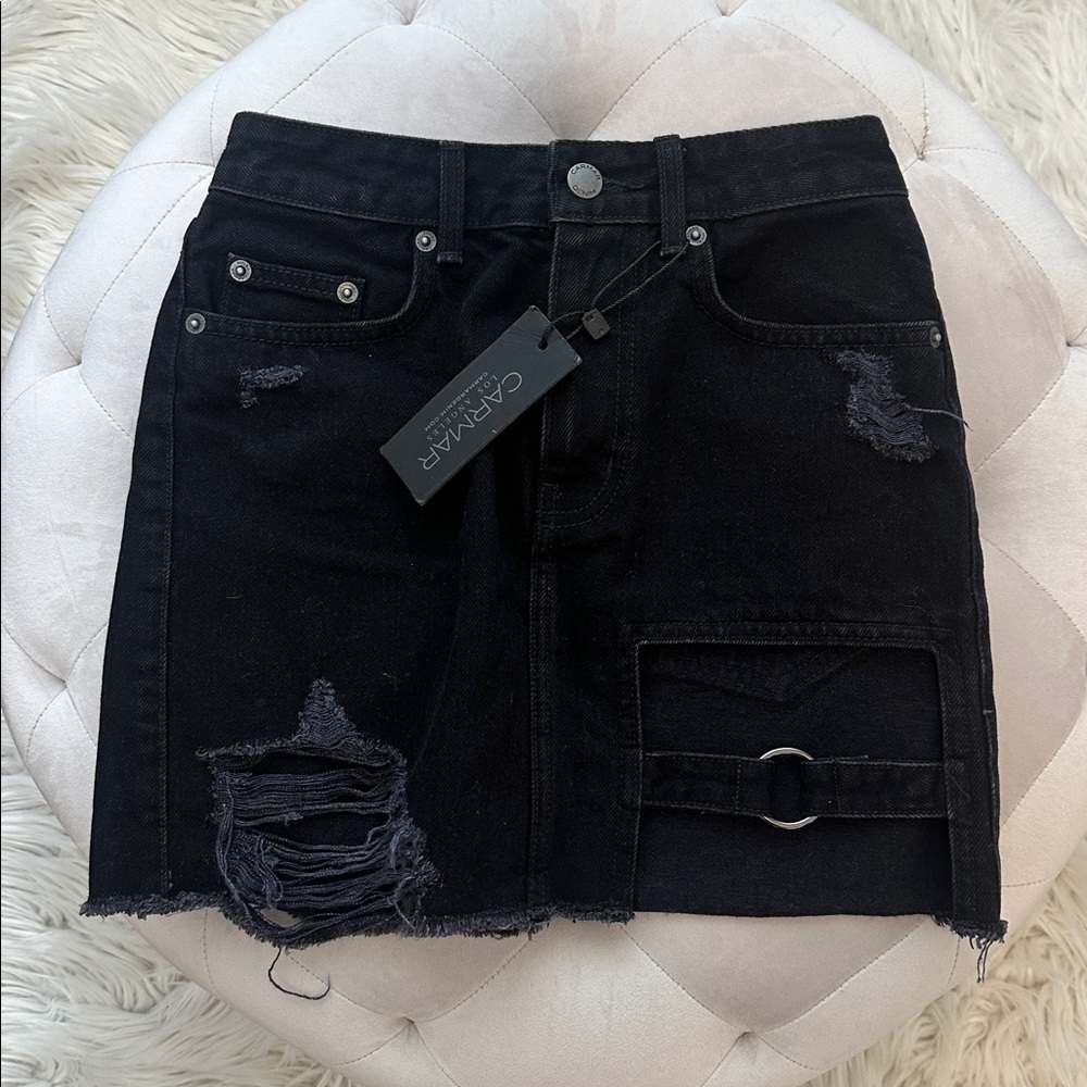 Carmar Black Ripped Denim Skirt